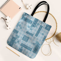 Hawaiian Quilt Tapa On Cold Blue Palaka Motifs Tote Bag LT7 Black Strap One Size Azure - Polynesian Pride