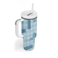 Hawaiian Quilt Tapa On Cold Blue Palaka Motifs Tumbler With Handle LT7 - Polynesian Pride