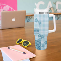 Hawaiian Quilt Tapa On Cold Blue Palaka Motifs Tumbler With Handle LT7 - Polynesian Pride