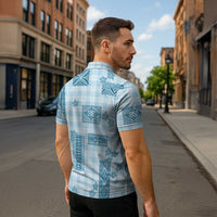 Hawaiian Quilt Tapa On Cold Blue Palaka Motifs Zipper Polo Shirt LT7 - Polynesian Pride
