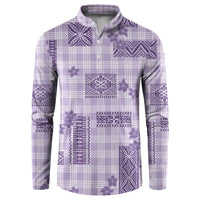 Hawaiian Quilt Tapa On Lilac Palaka Motifs Button Sweatshirt LT7 Lilac - Polynesian Pride