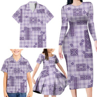 Hawaiian Quilt Tapa On Lilac Palaka Motifs Family Matching Long Sleeve Bodycon Dress and Hawaiian Shirt