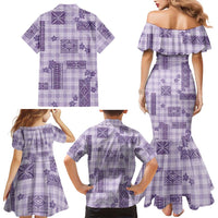 Hawaiian Quilt Tapa On Lilac Palaka Motifs Family Matching Mermaid Dress and Hawaiian Shirt