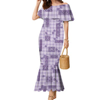 Hawaiian Quilt Tapa On Lilac Palaka Motifs Family Matching Mermaid Dress and Hawaiian Shirt