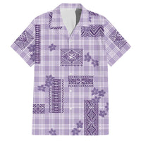 Hawaiian Quilt Tapa On Lilac Palaka Motifs Family Matching Off Shoulder Short Dress and Hawaiian Shirt