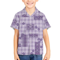 Hawaiian Quilt Tapa On Lilac Palaka Motifs Family Matching Off Shoulder Short Dress and Hawaiian Shirt