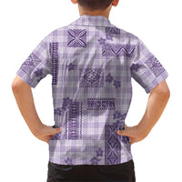 Hawaiian Quilt Tapa On Lilac Palaka Motifs Family Matching Puletasi and Hawaiian Shirt