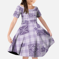 Hawaiian Quilt Tapa On Lilac Palaka Motifs Family Matching Short Sleeve Bodycon Dress and Hawaiian Shirt