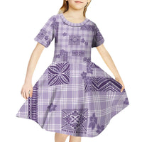 Hawaiian Quilt Tapa On Lilac Palaka Motifs Kid Short Sleeve Dress LT7 - Polynesian Pride