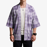Hawaiian Quilt Tapa On Lilac Palaka Motifs Kimono LT7 - Polynesian Pride