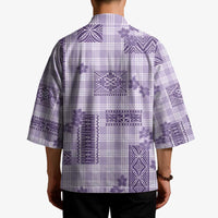 Hawaiian Quilt Tapa On Lilac Palaka Motifs Kimono LT7 - Polynesian Pride