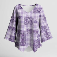 Hawaiian Quilt Tapa On Lilac Palaka Motifs Kimono Sleeve Blouse LT7 Female Lilac - Polynesian Pride
