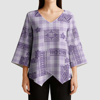 Hawaiian Quilt Tapa On Lilac Palaka Motifs Kimono Sleeve Blouse LT7 - Polynesian Pride
