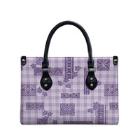 Hawaiian Quilt Tapa On Lilac Palaka Motifs Leather Bag LT7 - Polynesian Pride