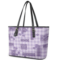 Hawaiian Quilt Tapa On Lilac Palaka Motifs Leather Tote Bag LT7 - Polynesian Pride