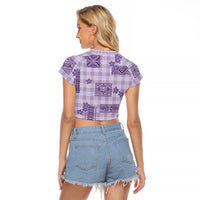 Hawaiian Quilt Tapa On Lilac Palaka Motifs Raglan Cropped T Shirt LT7 - Polynesian Pride