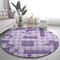 Hawaiian Quilt Tapa On Lilac Palaka Motifs Round Carpet LT7 - Polynesian Pride