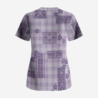 Hawaiian Quilt Tapa On Lilac Palaka Motifs Scrub Top LT7 - Polynesian Pride