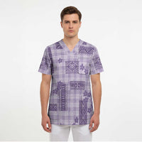 Hawaiian Quilt Tapa On Lilac Palaka Motifs Scrub Top LT7 - Polynesian Pride