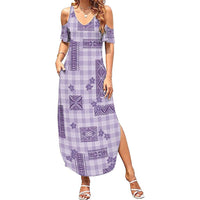Hawaiian Quilt Tapa On Lilac Palaka Motifs Summer Maxi Dress LT7 Women Lilac - Polynesian Pride