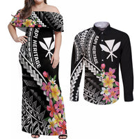 AAPI Heritage Month Couples Matching Off Shoulder Maxi Dress and Long Sleeve Button Shirt Kanaka Hawaii Plumeria