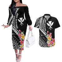 AAPI Heritage Month Couples Matching Off The Shoulder Long Sleeve Dress and Hawaiian Shirt Kanaka Hawaii Plumeria