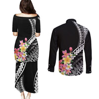 AAPI Heritage Month Couples Matching Puletasi and Long Sleeve Button Shirt Kanaka Hawaii Plumeria LT7 - Polynesian Pride
