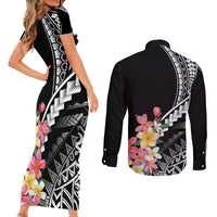 AAPI Heritage Month Couples Matching Short Sleeve Bodycon Dress and Long Sleeve Button Shirt Kanaka Hawaii Plumeria