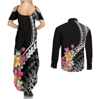 AAPI Heritage Month Couples Matching Summer Maxi Dress and Long Sleeve Button Shirt Kanaka Hawaii Plumeria