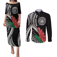 AAPI Heritage Month Couples Matching Puletasi and Long Sleeve Button Shirt Samoa Teuila LT7 Black - Polynesian Pride