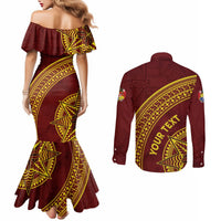 Tonga High School Couples Matching Mermaid Dress and Long Sleeve Button Shirt THS Anniversary Ngatu Motif LT7 - Polynesian Pride