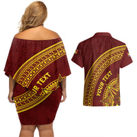 Tonga High School Couples Matching Off Shoulder Short Dress and Hawaiian Shirt THS Anniversary Ngatu Motif LT7 - Polynesian Pride
