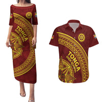 Tonga High School Couples Matching Puletasi and Hawaiian Shirt THS Anniversary Ngatu Motif LT7 Maroon - Polynesian Pride