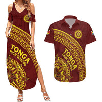 Tonga High School Couples Matching Summer Maxi Dress and Hawaiian Shirt THS Anniversary Ngatu Motif LT7 Maroon - Polynesian Pride