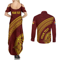 Tonga High School Couples Matching Summer Maxi Dress and Long Sleeve Button Shirt THS Anniversary Ngatu Motif LT7 - Polynesian Pride