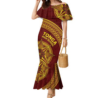 Tonga High School Mermaid Dress THS Anniversary Ngatu Motif LT7 Women Maroon - Polynesian Pride
