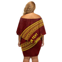 Tonga High School Off Shoulder Short Dress THS Anniversary Ngatu Motif LT7 - Polynesian Pride