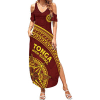 Tonga High School Summer Maxi Dress THS Anniversary Ngatu Motif LT7 Women Maroon - Polynesian Pride