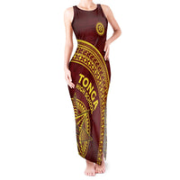 Tonga High School Tank Maxi Dress THS Anniversary Ngatu Motif LT7 Women Maroon - Polynesian Pride
