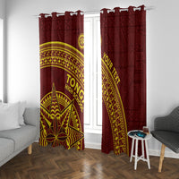 Tonga High School Window Curtain THS Anniversary Ngatu Motif LT7 With Grommets Maroon - Polynesian Pride
