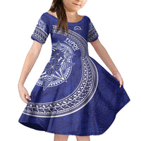 Tupou College Toloa Family Matching Off Shoulder Short Dress and Hawaiian Shirt Ngatu Tapa Mix Style LT7 Daughter's Dress Blue - Polynesian Pride