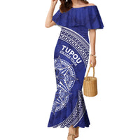 Tupou College Toloa Mermaid Dress Ngatu Tapa Mix Style LT7 Women Blue - Polynesian Pride