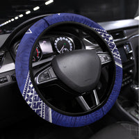 Tupou College Toloa Steering Wheel Cover Ngatu Tapa Mix Style LT7 Universal Fit Blue - Polynesian Pride