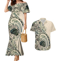 Aloha Hawaii Tapa Couples Matching Mermaid Dress and Hawaiian Shirt Summer Green Hawaiian Ipu - Polynesian Pride