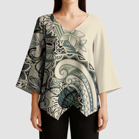 Aloha Hawaii Tapa Kimono Sleeve Blouse Summer Green Hawaiian Ipu - Polynesian Pride