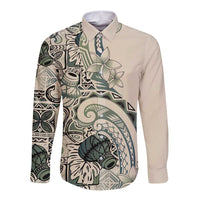 Aloha Hawaii Tapa Long Sleeve Button Shirt Summer Green Hawaiian Ipu LT7 Unisex Emerald - Polynesian Pride