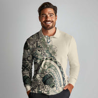 Aloha Hawaii Tapa Long Sleeve Polo Shirt Summer Green Hawaiian Ipu LT7 - Polynesian Pride