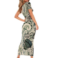 Aloha Hawaii Tapa Short Sleeve Bodycon Dress Summer Green Hawaiian Ipu - Polynesian Pride