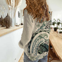 Aloha Hawaii Tapa Women Casual Shirt Summer Green Hawaiian Ipu - Polynesian Pride