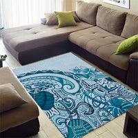 Aloha Hawaii Tapa Area Rug Cool Turquoise Hawaiian Ipu - Polynesian Pride